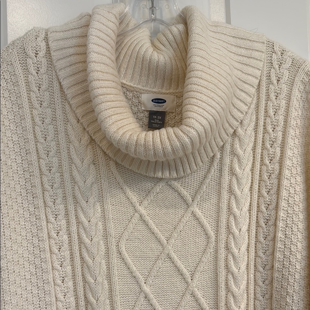 Old Navy Cream Cable Knit Cowl Poncho Sweater, 1X/2X - Picture 8 of 8